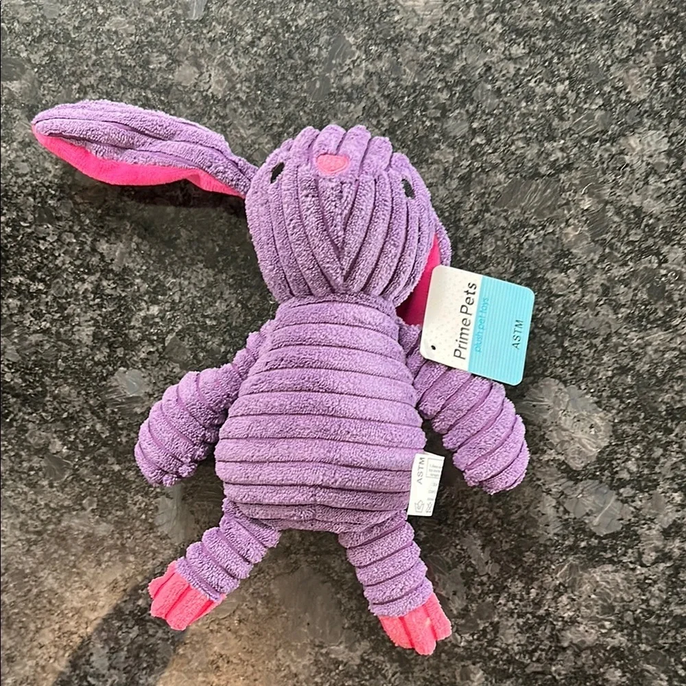 Prime Pets Dog Toy Adorable Plush Bunny Squeaky Purple & Pink NWT 11” x 8”